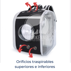 Maleta para gatos grandes de aproximadamente 8 kg, con laterales transparentes y capsula frontal para mayor visibilidad. Fácil de transportar a la espalada con agarraderas reforzadas y ajustables.